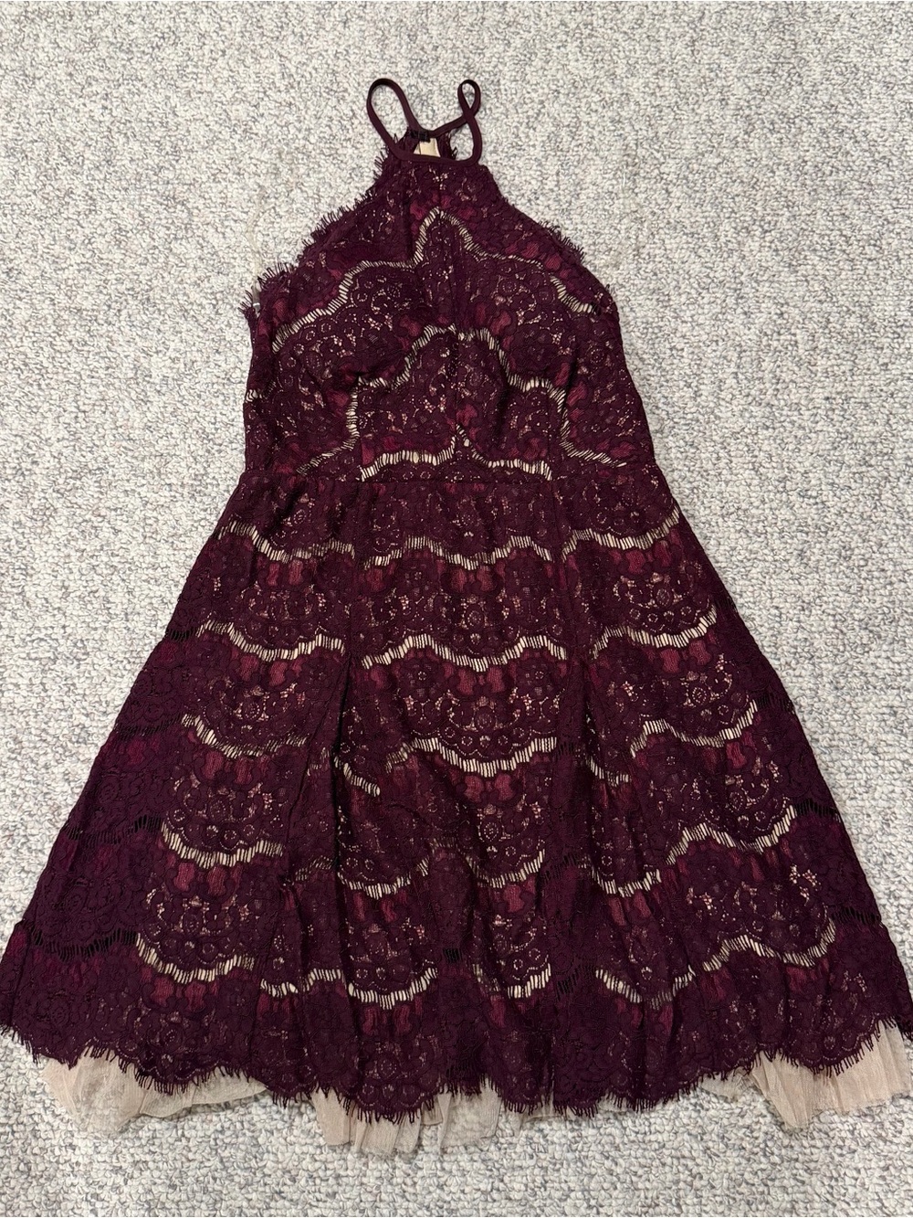 Women's Burgundy Lace Halter Dress